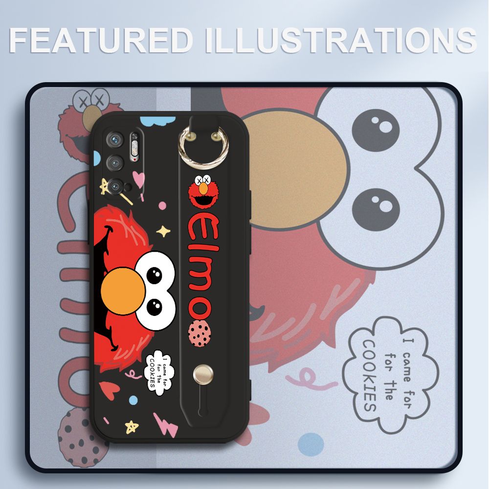 UCUC for Xiaomi Redmi Note 10 5G Wrist Strap Case Creative Cartoon Red Haired Monster Cover Ultra Thin Anti Fall Liquid Silicone Phone Case