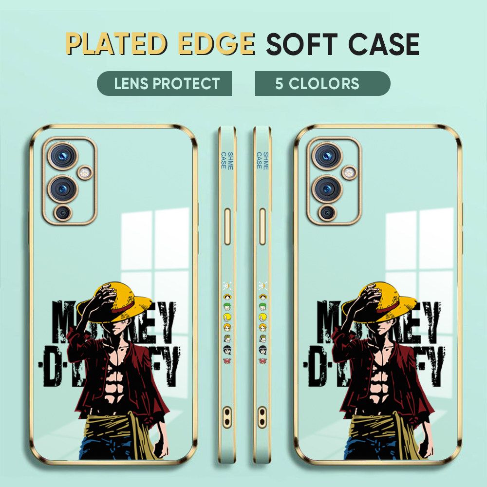 Luxury 6D Plating Case for OnePlus 8 Pro Phone Cases Anime Cartoon Luffy Side Print Soft Silicone Square Back Cover