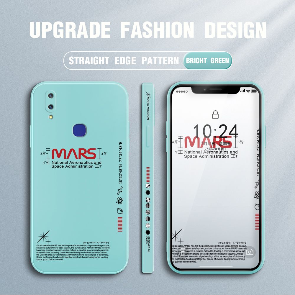 Jizetin for Vivo V11i Case New NASA Design Side Design Phone Case Square Edge Pattern Liquid Silicone Cases Full Cover Camera Soft Protection Case