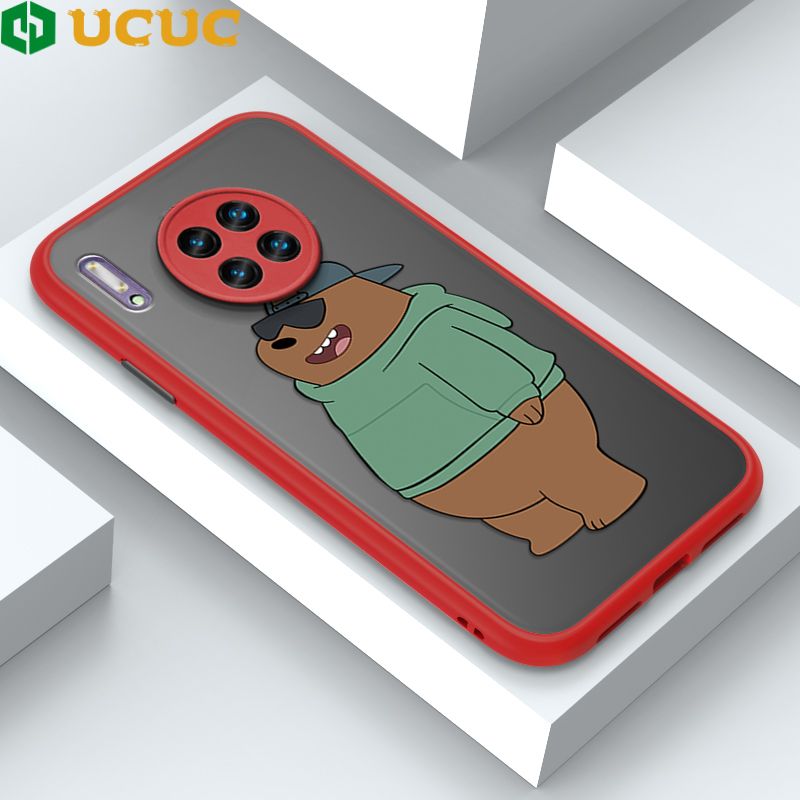 UCUC for Huawei Mate 30 Pro Back Cover Sunglasses Bear Frosted Transparent Hard Phone Case Thin Shockproof Full Cover Camera Protect Case
