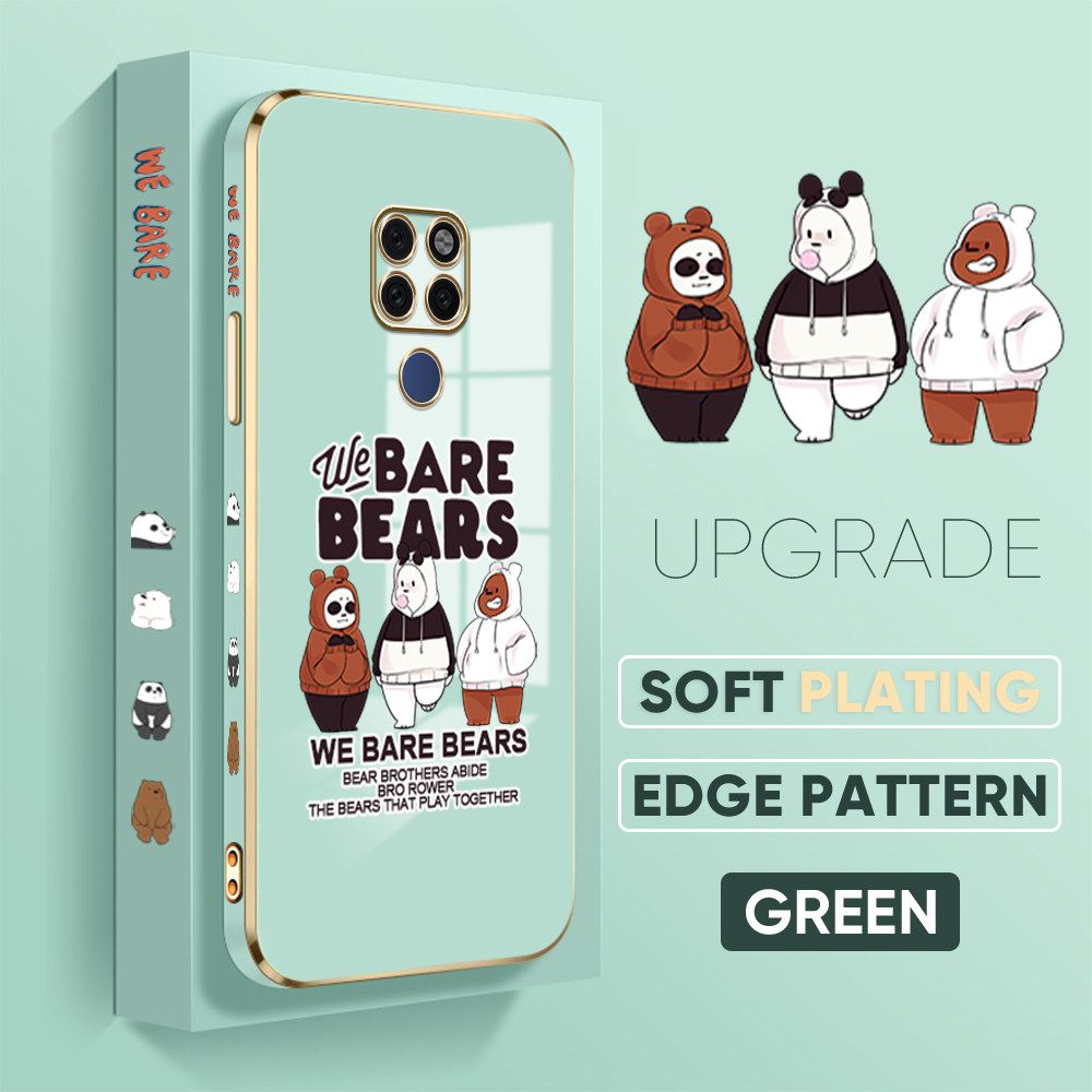 TA for Huawei Mate 20 Back Cover + Free Lanyard Cute Three Bears Luxury 6D Plating Case Side Pattern Soft Silicone Square Phone Cases