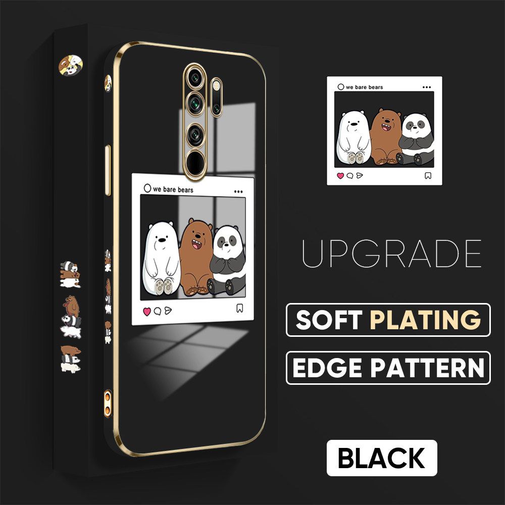 TA for Redmi Note 8 Pro Back Cover + Free Lanyard Bears Group Photo Luxury 6D Plating Case Side Pattern Soft Silicone Square Phone Cases