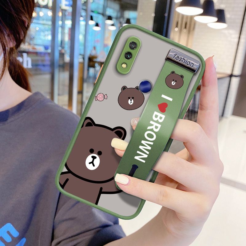 UCUC for Xiaomi Redmi 7 Wrist Strap Case Cute Brown Bear Wristband Printing Cover Shockproof Ultra Thin Phone Case