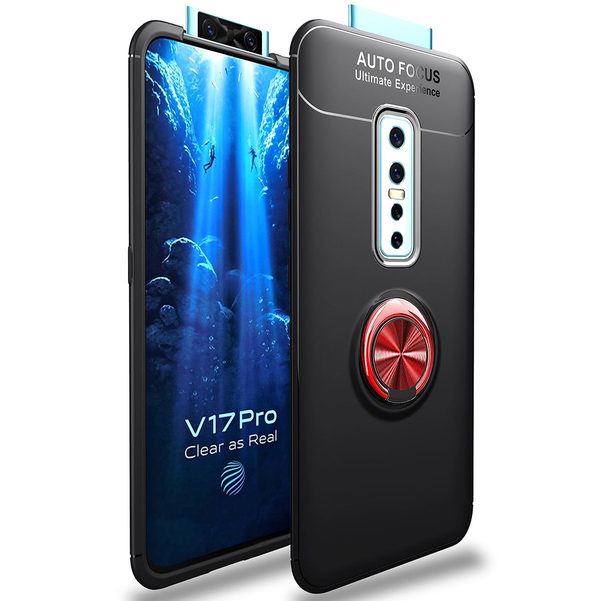 For VIVO V17 Pro 360 Degree Rotating Ring Holder (Compatible with Magnetic Car Mount) Resilient TPU Drop Protection Case Cover