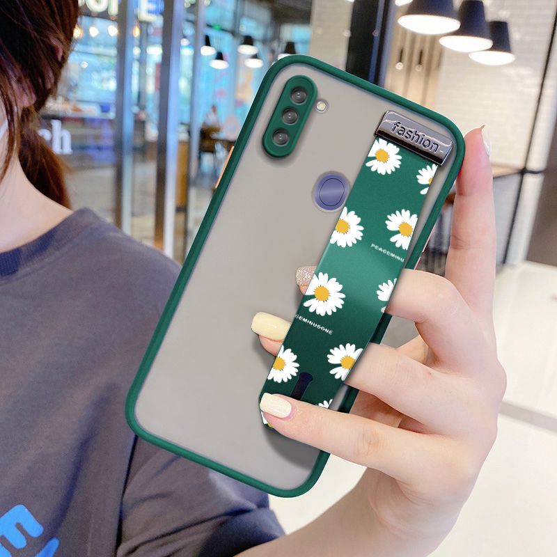 UCUC for Samsung Galaxy A11 Wrist Strap Case INS Style Small Fresh Daisies Wristband Printing Cover Shockproof Frosted Phone Case