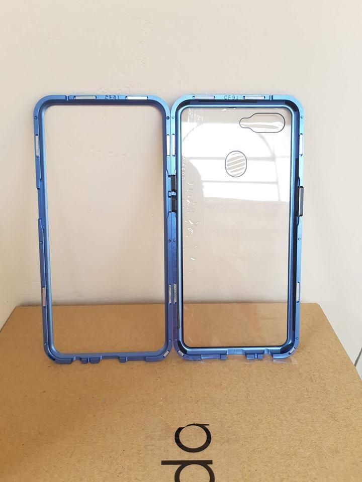 360 Magnetic Metal Tempered Glass Cover for OPPO F9 - BLUE