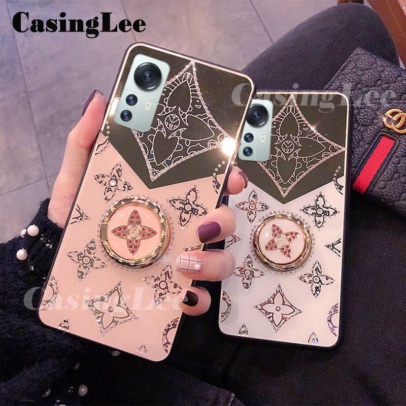 CasingLee For Xiaomi 12 Pro case Navigation Magnetic Ring Holder Luxury Diamond clover Mirror Back Cover Xiaomi12 Pro Phone cases cover Luxury with Lanyard For girls and Boys