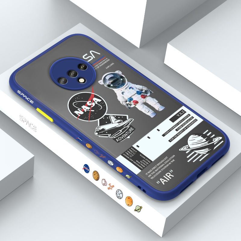 ZeroQiQi for OnePlus 7T Case Creative Cartoon Astronaut Side Printed Pattern Design Phone Cover Frosted Transparent Ultra Thin Protective Phone Case