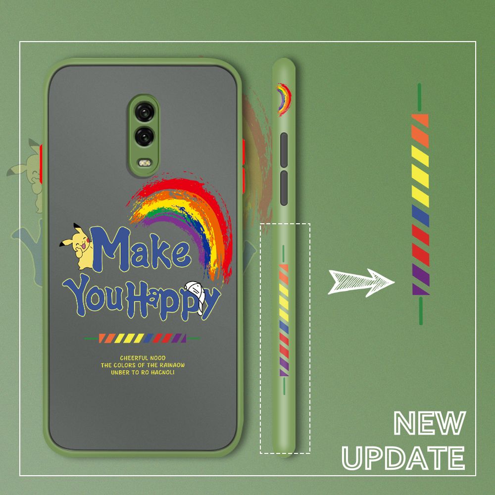 UCUC for OnePlus 6T Back Cover Rainbow Pikachu Side Printed Design Phone Case Ultra Thin Frosted Cover Shockproof Phone Cover
