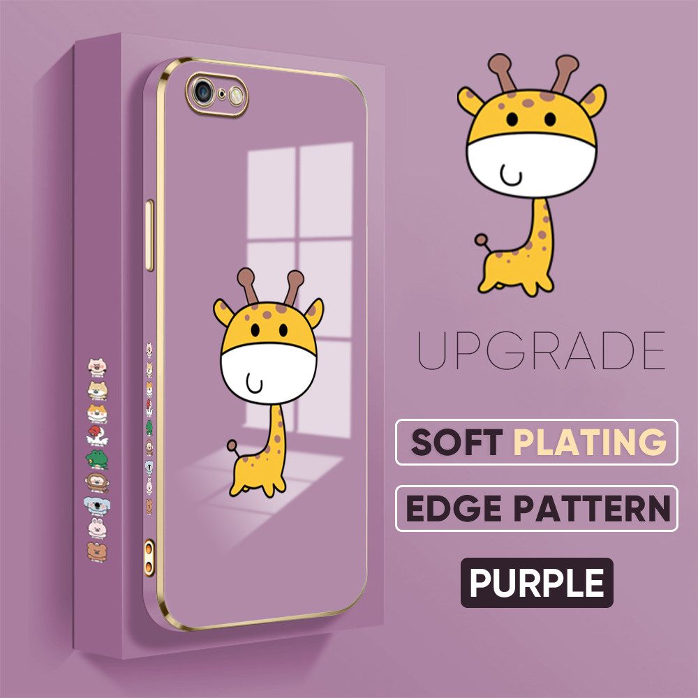 TA for iPhone 6 Plus 6s Plus Back Cover + Free Lanyard Mini Giraffe Luxury 6D Plating Case Side Pattern Soft Silicone Square Phone Cases