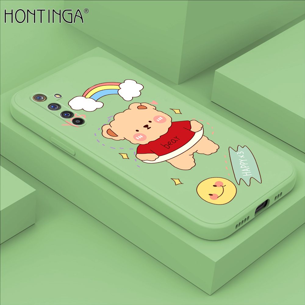 Hontinga for Realme 6 Pro Case Lovely Cartoon Bear Phone Case Phone Case Soft Square Edge Silicone Cases Full Lens Cover Shockproof Protection Cover
