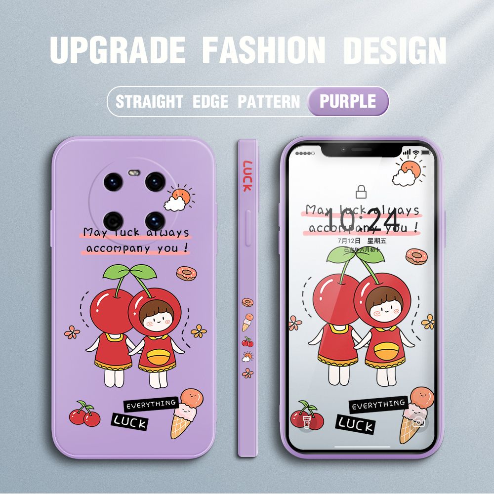 Jizetin for Huawei Mate 40 Case Fashion Cherry Girl Design Side Design Phone Case Square Edge Pattern Liquid Silicone Cases Full Cover Camera Shockproof Protective Case
