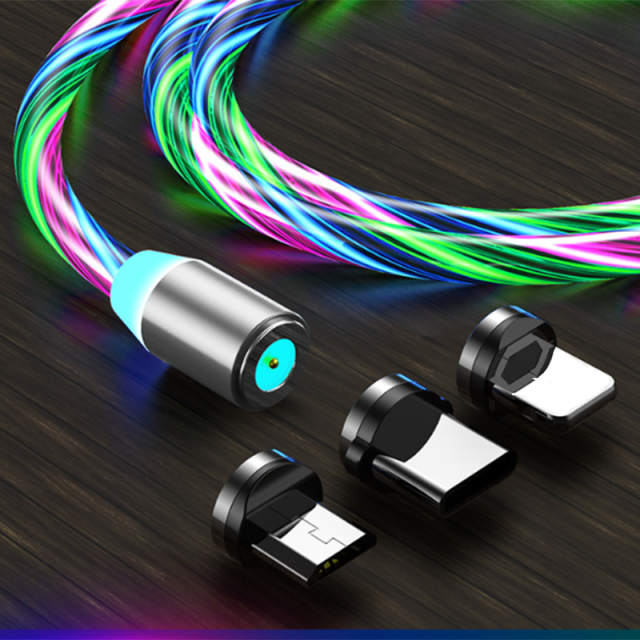 Flowing Light Magnetic Charging Mobile Phone Cable for iphone charger Wire for Samaung LED Micro USB Type C