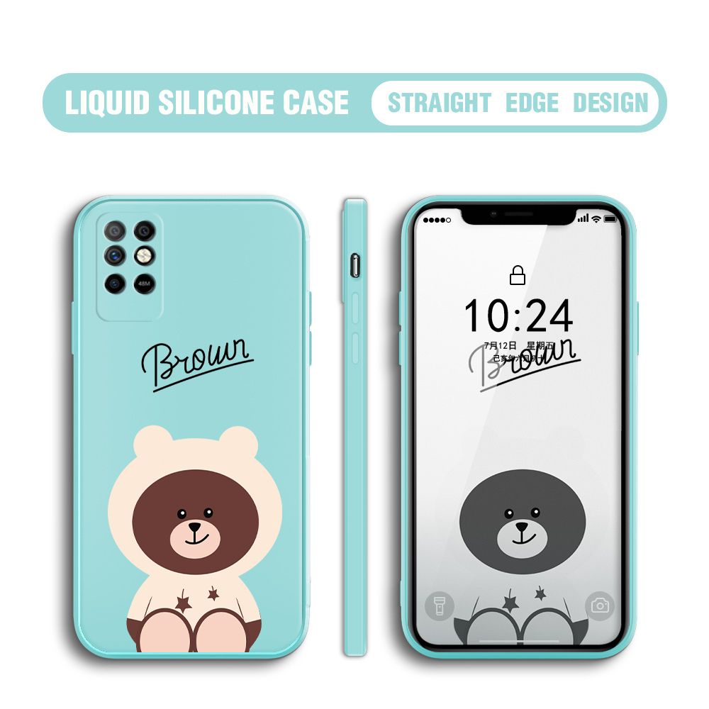 BILI for Infinix Note 8I Back Cover Brown Bear Multicolor Liquid Silicone Phone Case Soft Square Lens Protection Phone Cases