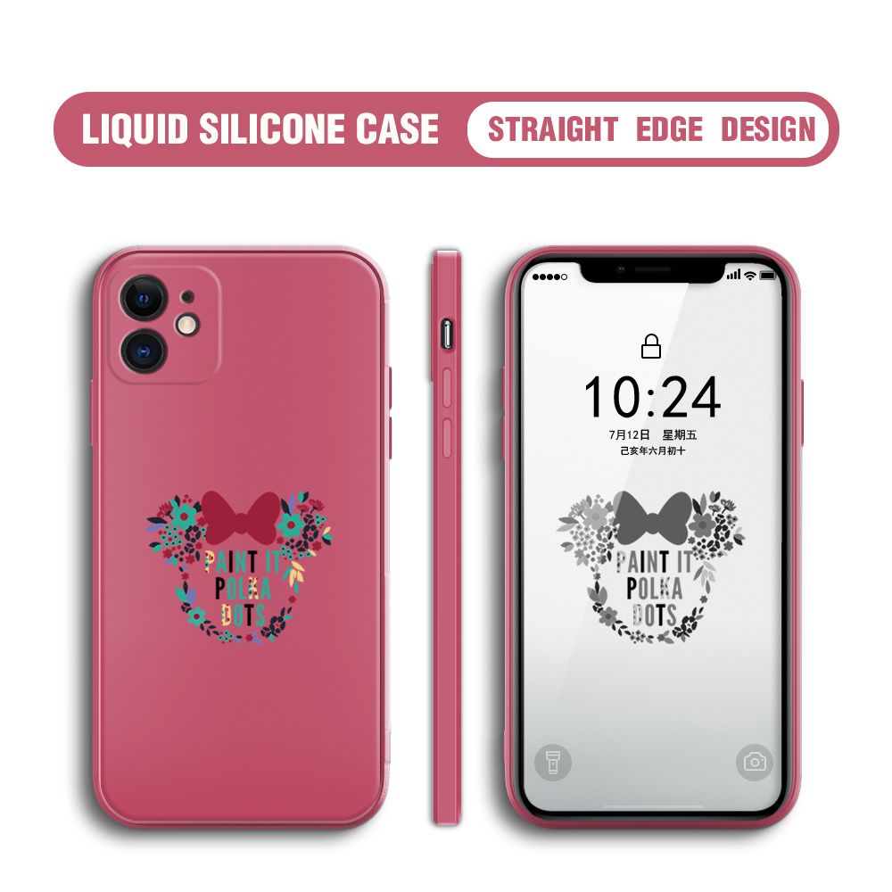 BILI for iPhone 11 Back Cover Flowers Minnie Multicolor Liquid Silicone Phone Case Soft Square Lens Protection Phone Cases