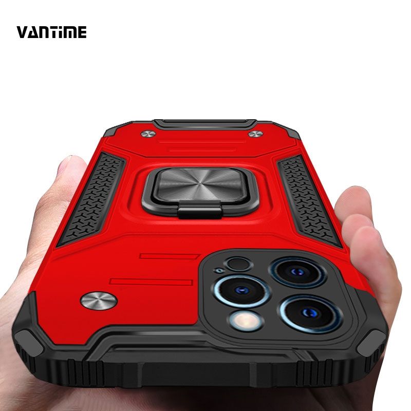 Vantime for iPhone 12 Pro Case Hard Camera Protect ring finger stand holder Cover