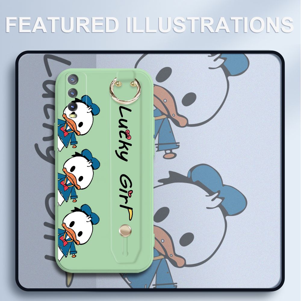 UCUC for Vivo Y20 2021 Wrist Strap Case Creative Cartoon Three Ducks Cover Ultra Thin Anti Fall Liquid Silicone Phone Case