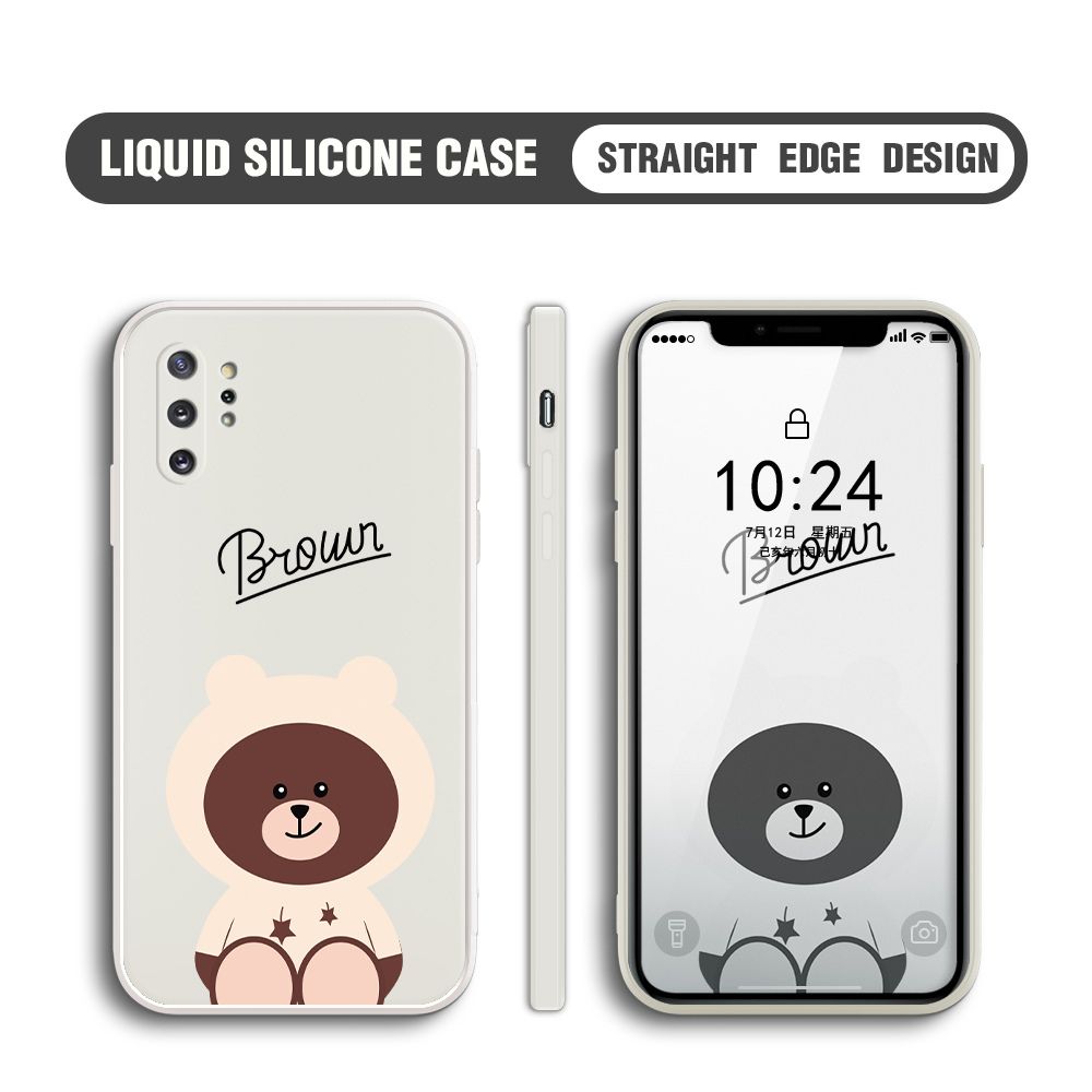 BILI for Samsung Galaxy Galaxy Note 10 Plus 4G / 5G / Note 10 Pro Back Cover Brown Bear Multicolor Liquid Silicone Phone Case Soft Square Lens Protection Phone Cases