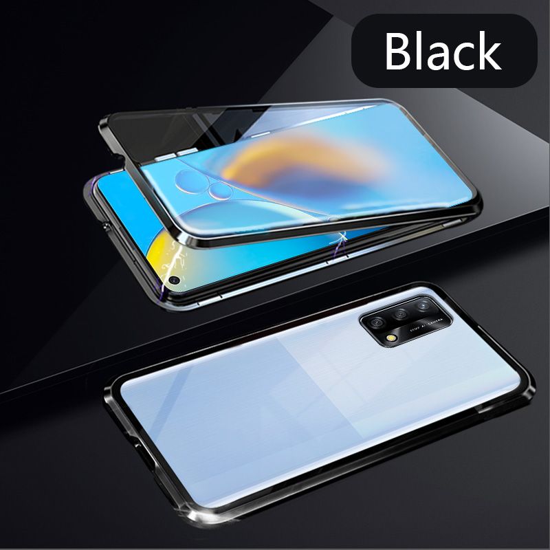 Biruiqu For OPPO A95 Magnetic Absorption Case Metal Frame Shockproof Double Sided Tempered Glass Magnetic Case Cover