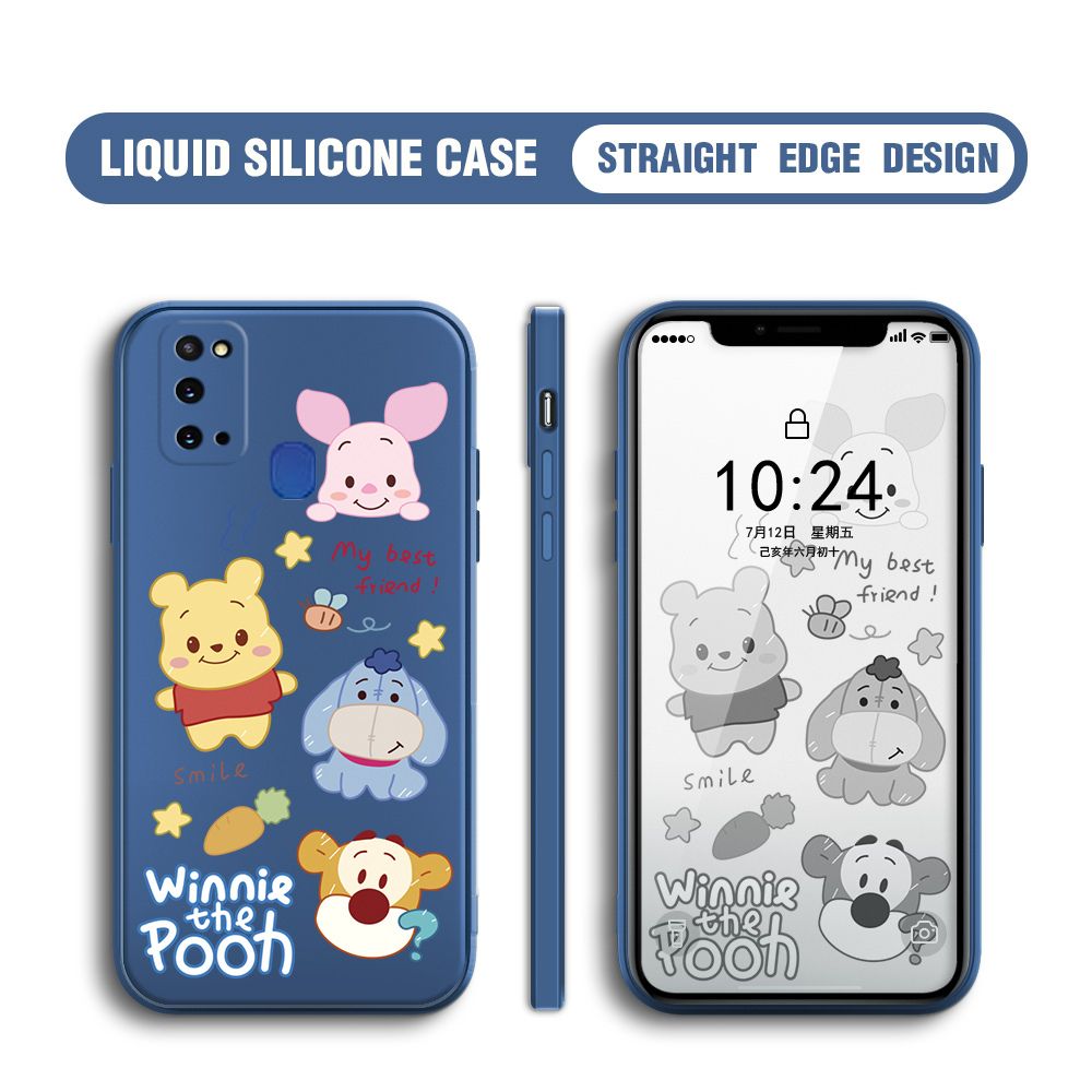 BILI for Samsung Galaxy M31 Back Cover Cute Winne Friends Multicolor Liquid Silicone Phone Case Soft Square Lens Protection Phone Cases