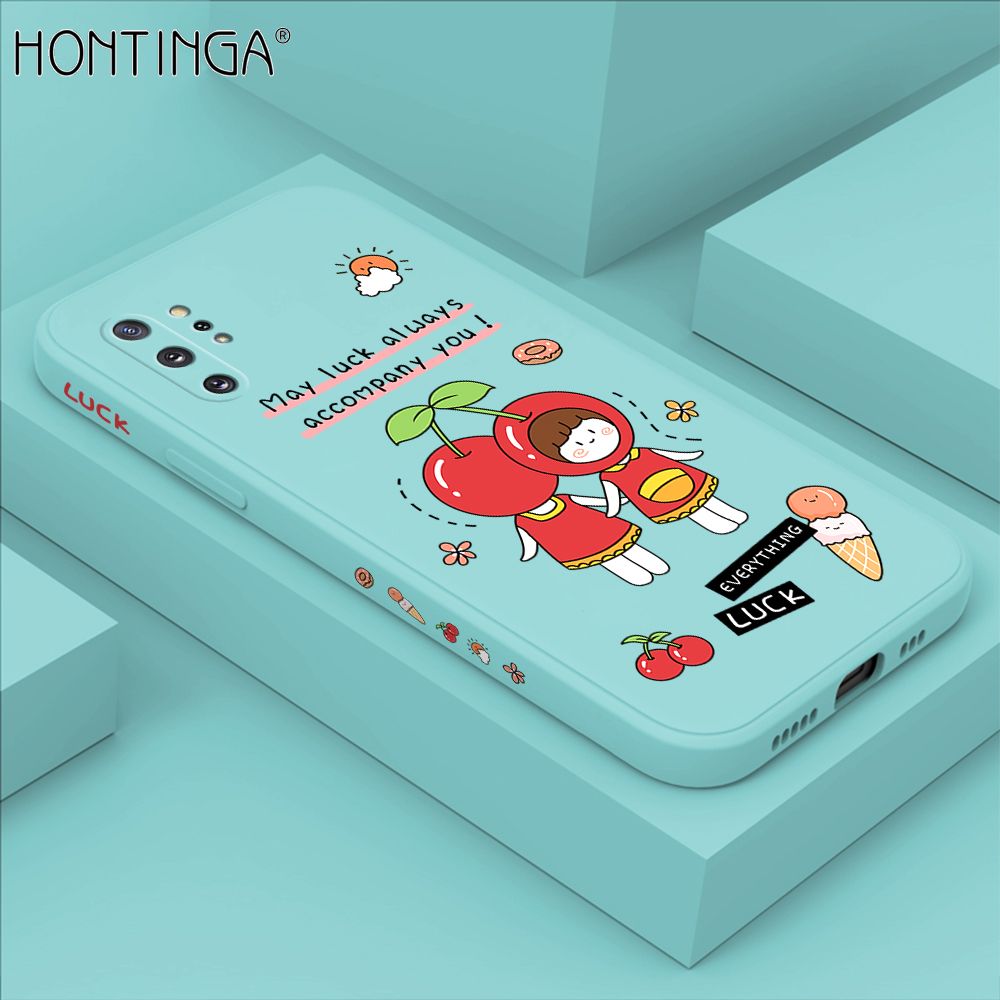 Hontinga for Samsung Note 10 Plus Case Side Design Cute Cherry Girl Back Cover Soft Square Edge Pattern Liquid Silicone Trend Phone Cases