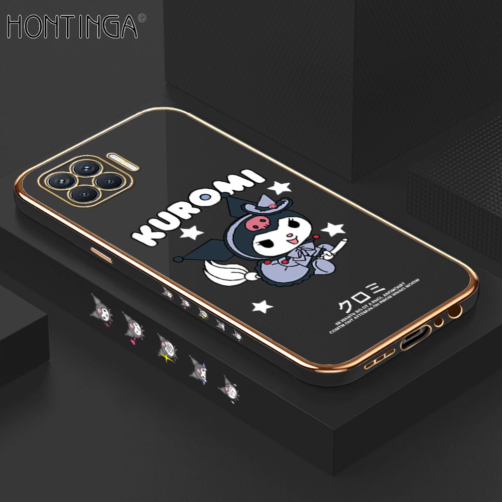 Hontinga for OPPO F17 Pro / A93 2020 / Reno4 F Case Luxury 6D Plating Cartoon Little Witch Side Pattern Soft Back Cover Silicone Square Phone Cases