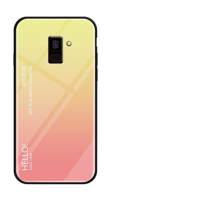 Gradient Color Tempered Glass Casing Protective Case Back Cover Soft TPU Bumper Case For Samsung Galaxy A6 PLUS Case