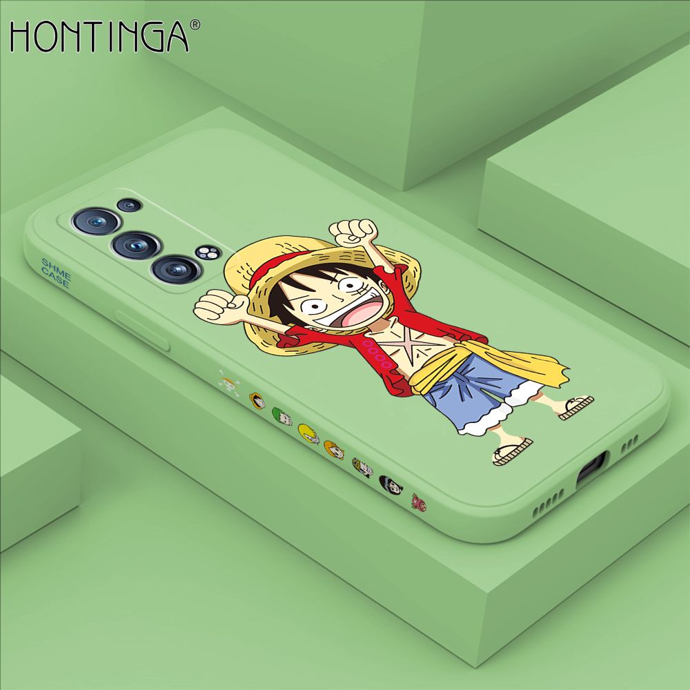 Hontinga for OPPO Reno6 Pro 5G Case Side Design Anime Cartoon Luffy Back Cover Soft Square Edge Pattern Liquid Silicone Trend Phone Cases