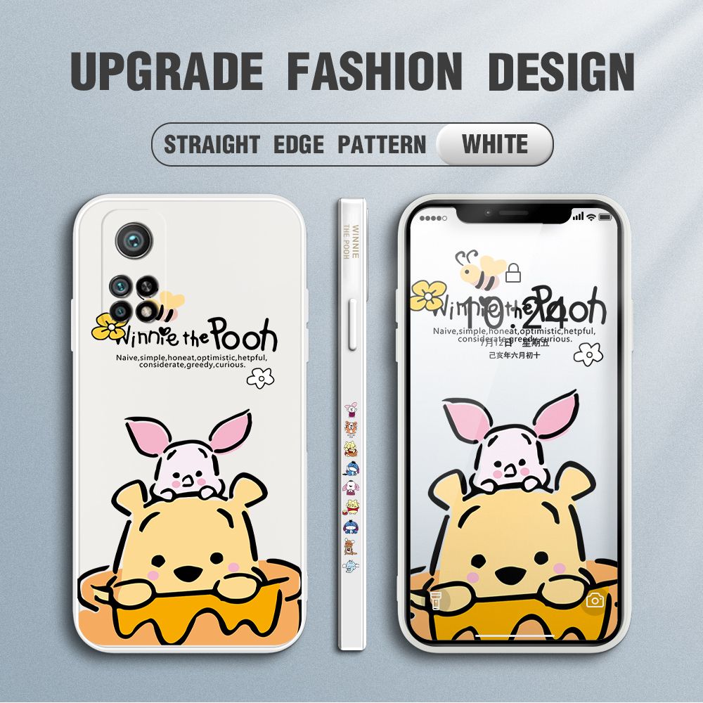 Jizetin for Xiaomi Mi 10T / 10T Pro Case Side Design Phone Cover Lovely Cartoon Pooh Bear Cover Square Edge Pattern Liquid Silicone Trend Case