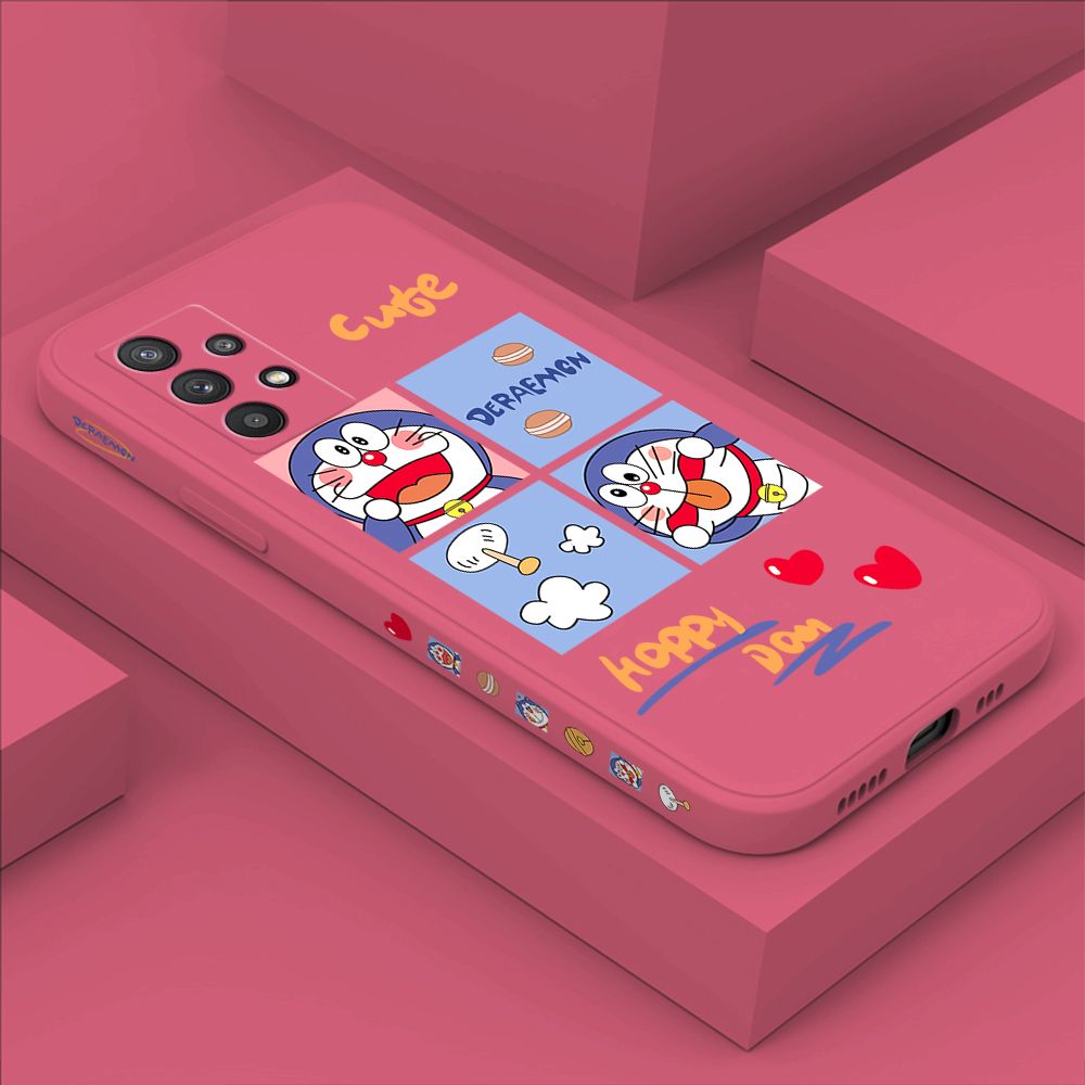 Hontinga for Samsung A32 Case Side Design Cartoon Cute Cat Back Cover Soft Square Edge Pattern Liquid Silicone Trend Phone Cases
