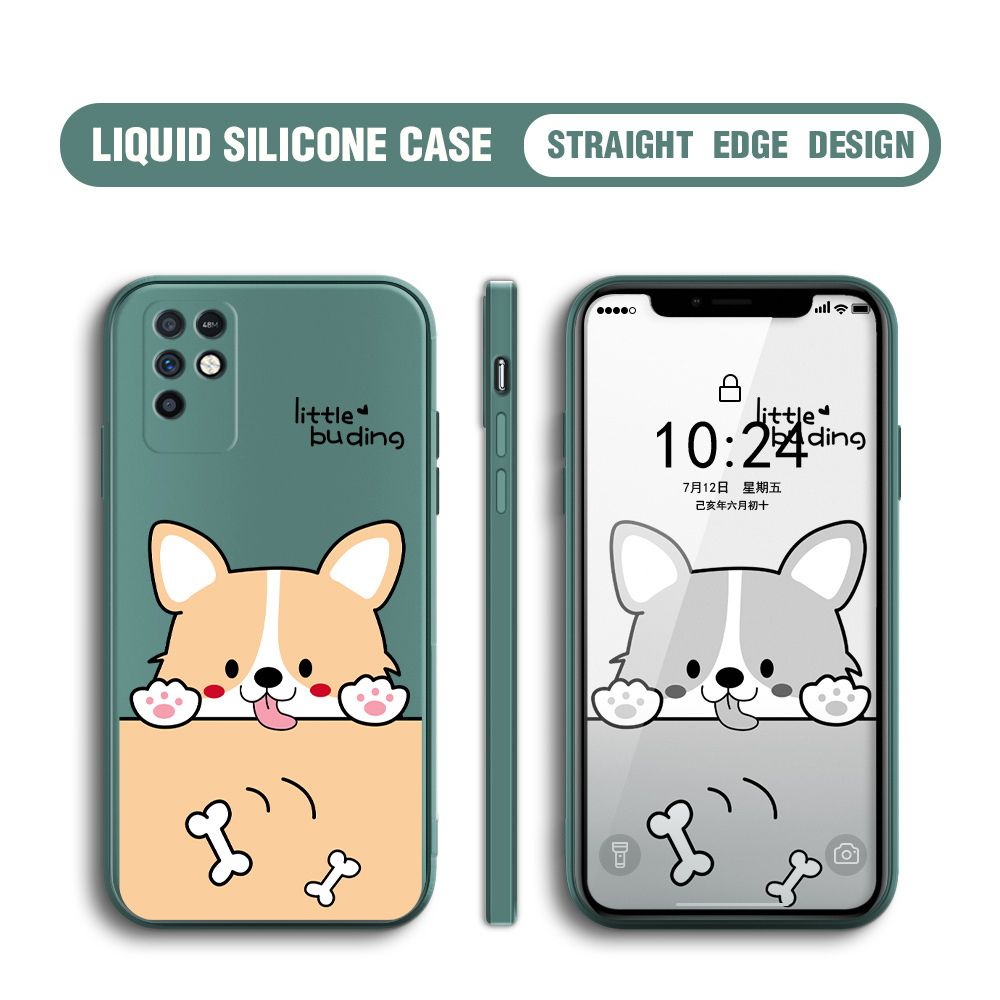 BILI for Infinix Note 10 Back Cover Corgi and Bones Multicolor Liquid Silicone Phone Case Soft Square Lens Protection Phone Cases