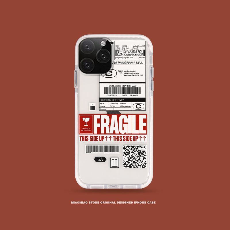 【 ETOP 】 Simple Transparent Silicone Case for iPhone 11 Pro Max 7 8 Plus Fashion FRAGILE Soft Phone Full Cover Cases for iPhone X Xs Xr 7P 8P Cartoon Cool Cute Casing