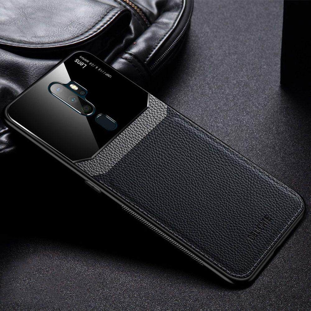For OPPO A5 2020 Business Slim Hybrid Leather TPU Bumper Glass Lens Protective Case Cover