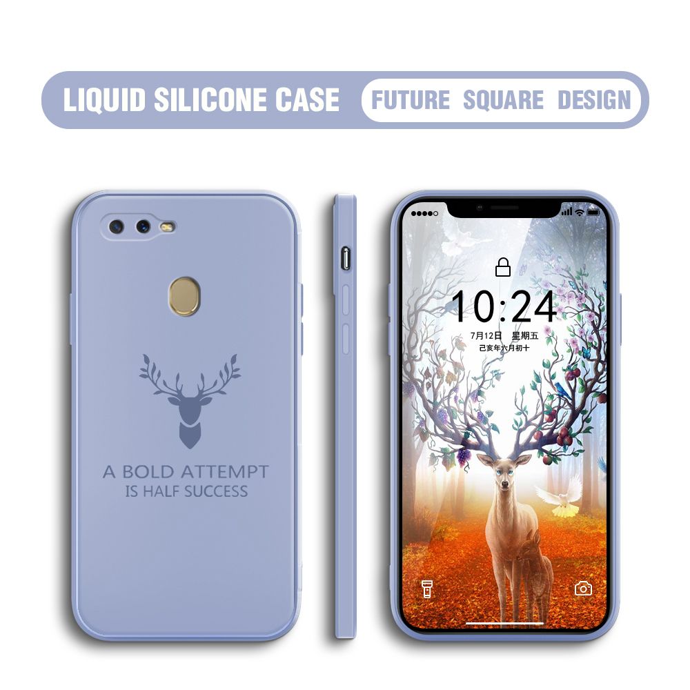 Hontinga for OPPO A5S Case Soft Silicone Square ELK Deer Reindeer Phone Cases Full Cover Camera Shockproof Protection Rubber Case