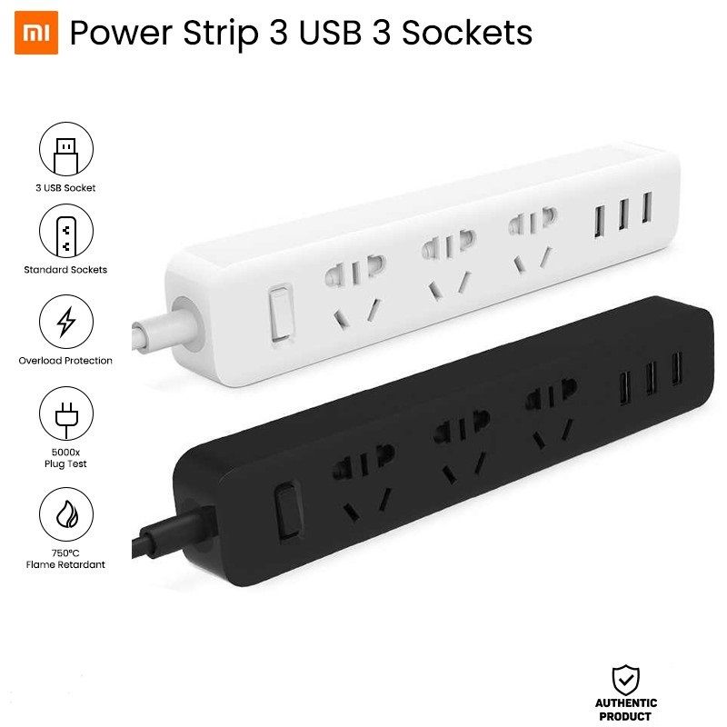 USB HUB Xiuomi_Mi (ORG) Smart Power Strip Plug 3 Sockets 3 USB Port 1.8M Standard Extension Power Socket Strip