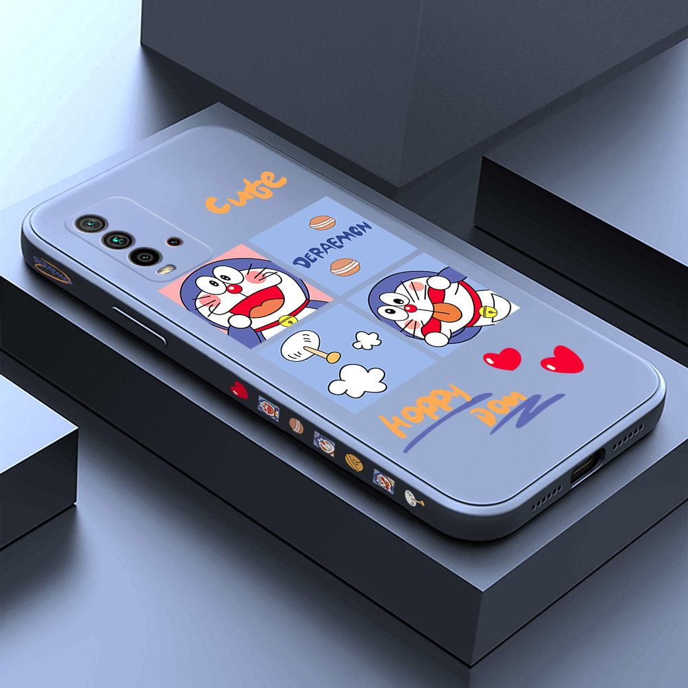 Hontinga for Redmi 9T Case Side Design Cartoon Cute Cat Back Cover Soft Square Edge Pattern Liquid Silicone Trend Phone Cases