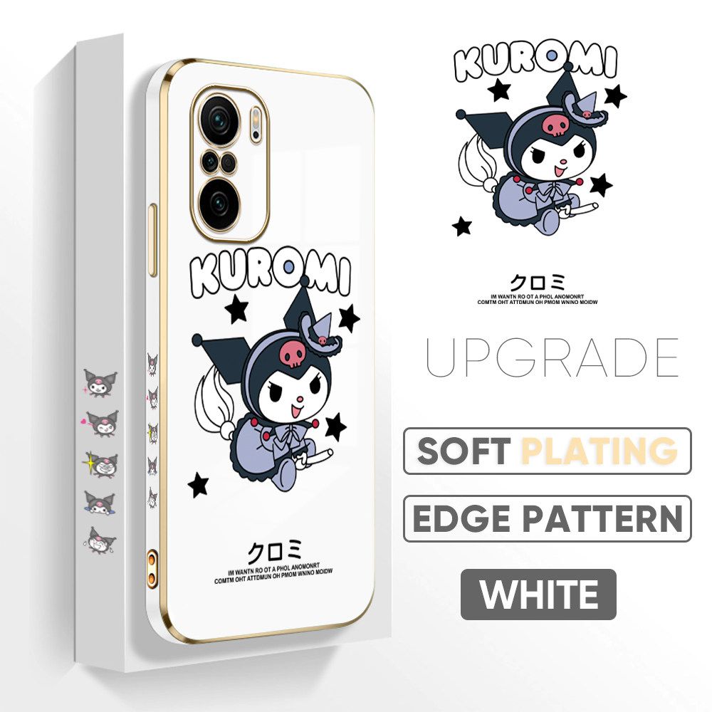 TA for Xiaomi Poco F3 / Redmi K40 / Redmi K40 Pro Back Cover + Free Lanyard Cute Kuromi Luxury 6D Plating Case Side Pattern Soft Silicone Square Phone Cases