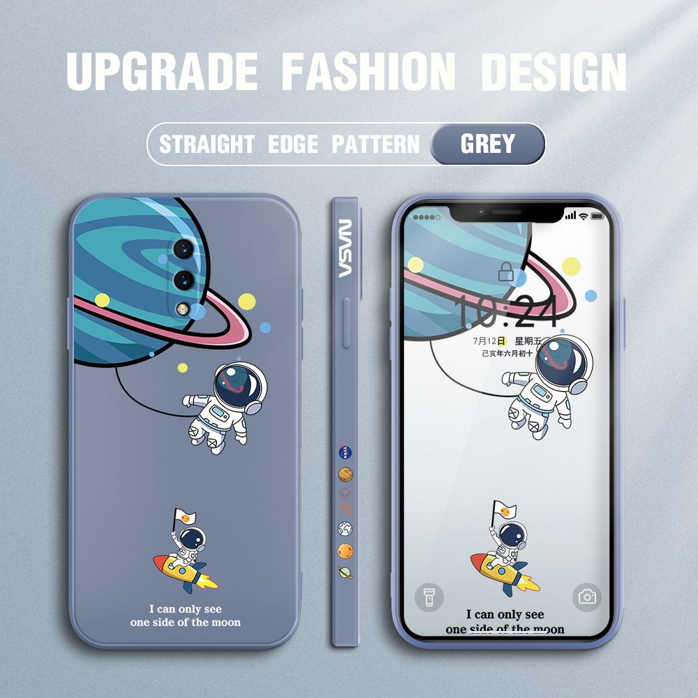 FHKL for OnePlus 7 Back Cover Cartoon Astronaut Side design Soft Case Multicolor Liquid Silicone Phone Cases