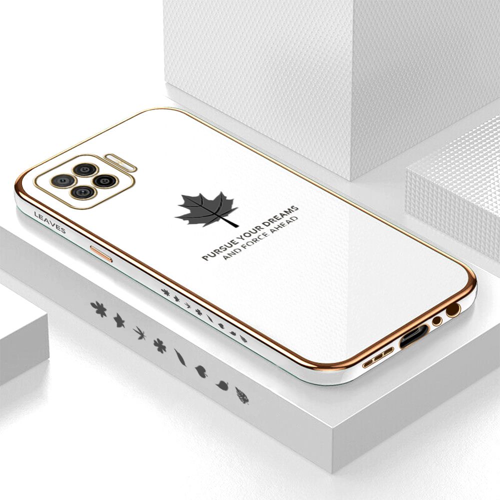 Luxury 6D Plating Case for OPPO F17 A73 2020 Maple Leaf Side Pattern Back Cover Soft Silicone Square Phone Cases + Free Lanyard