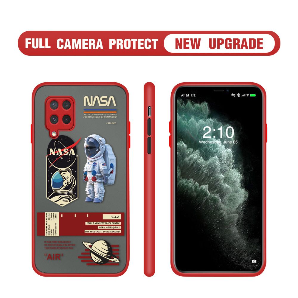 Hontinga for Samsung M62 Case Cartoon Astronaut Cover Camera Shockproof Protection Case Edge Frosted Transparent Phone Cover