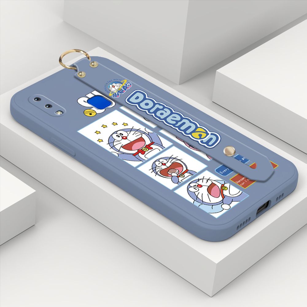 ZeroQiQi for Vivo Y91 Wrist Strap Case Cute Cute Cartoon Blue Cat Daily Life Cover Square Edge Liquid Silicone Creative Phone Protective Cases