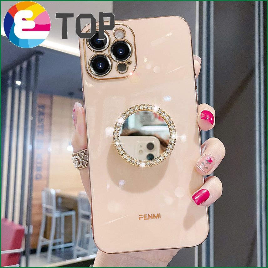 Suitable for Apple 12 mobile phone shell women's creative makeup mirror bracket promax soft silicone lens all-inclusive mini