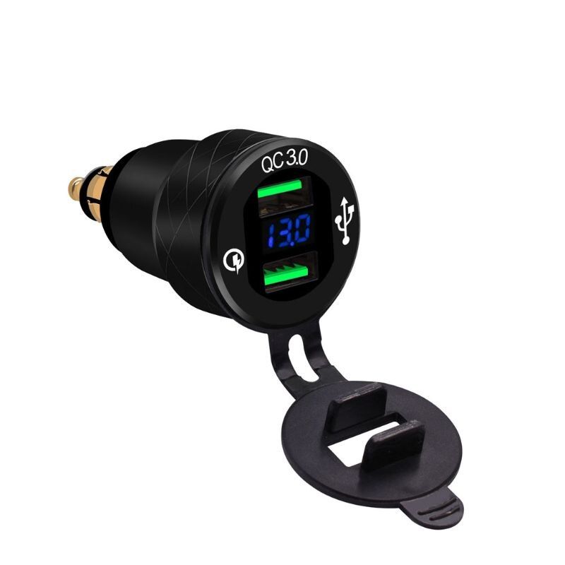 12V Hella Din Aluminum QC3.0 Dual USB Fast Charger LED Voltmeter for BMW Triumph Tiger for Ducati Motorcycle