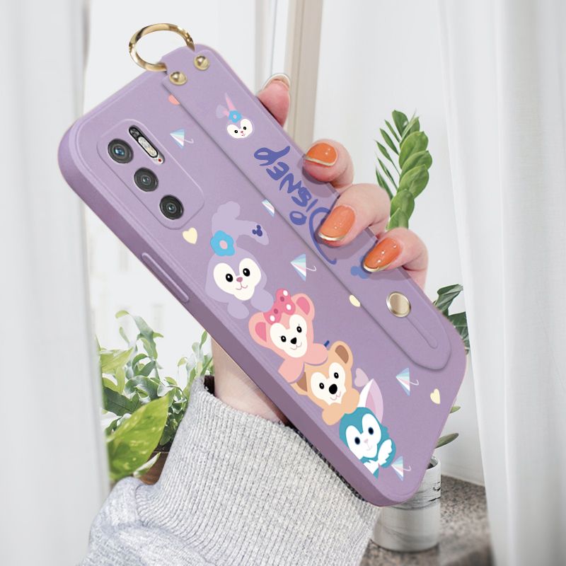 Jizetin for Xiaomi Poco M3 Pro 5G / 4G / Remi Note 10 5G Wrist Strap Case Creative Cartoon Cute Bunny Cover Ultra Thin Anti Fall Liquid Silicone Phone Case