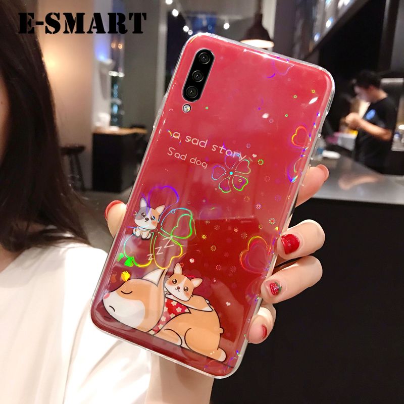For Samsung Galaxy A30S Case Cute Cartoon Bear Back Covers Soft Silicone Colorful Cherry Blossoms for Samsung A30S Back Cover