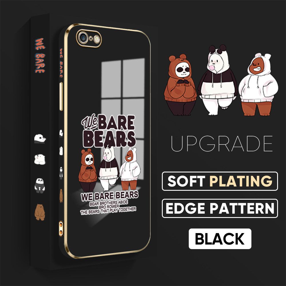 TA for iPhone 6 Plus / 6S Plus Back Cover + Free Lanyard Cute Three Bears Luxury 6D Plating Case Side Pattern Soft Silicone Square Phone Cases
