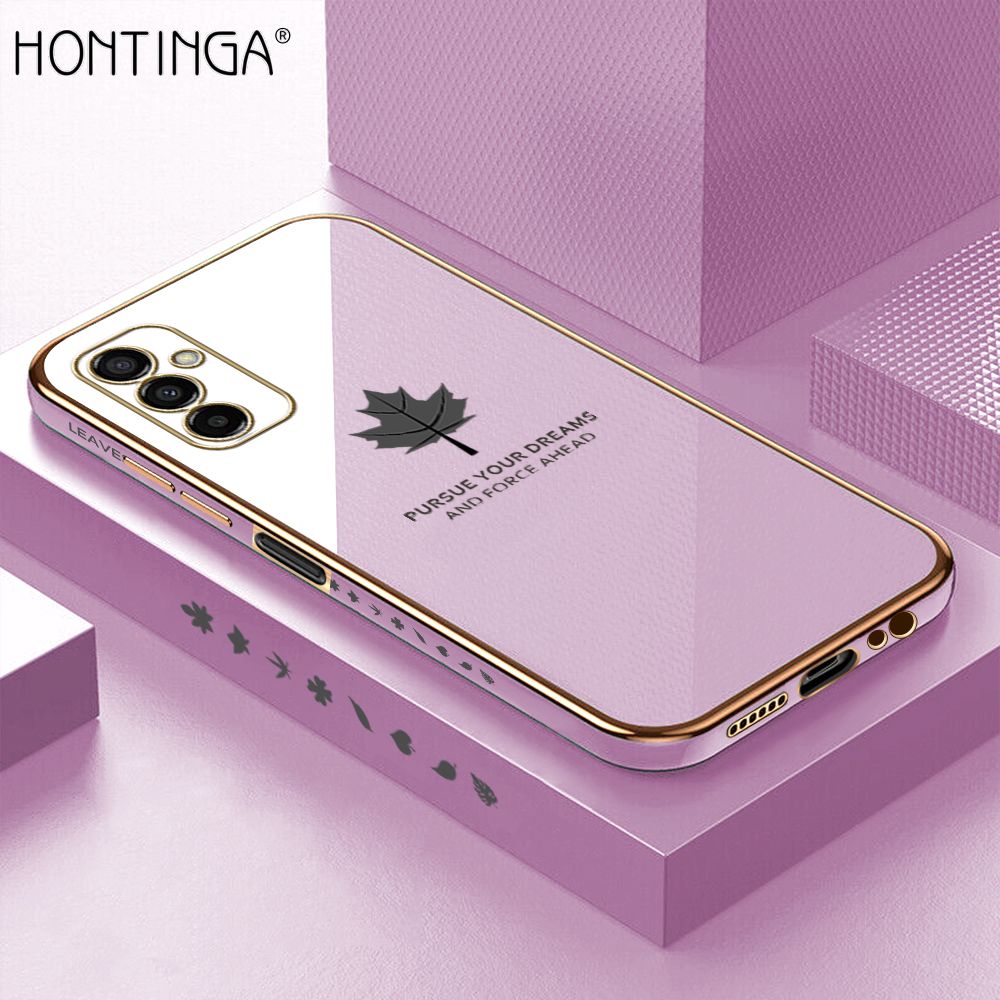 Hontinga for Samsung Galaxy M23 5G Back Cover Luxury 6D Plating Maple Leaf Side Pattern Case Soft Silicone Square Phone Cases