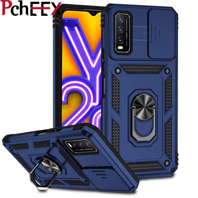 For Vivo Y20 Phone Case, 2022 New Push Window Magnetic Car Mount Anti-Fall Hard Cover