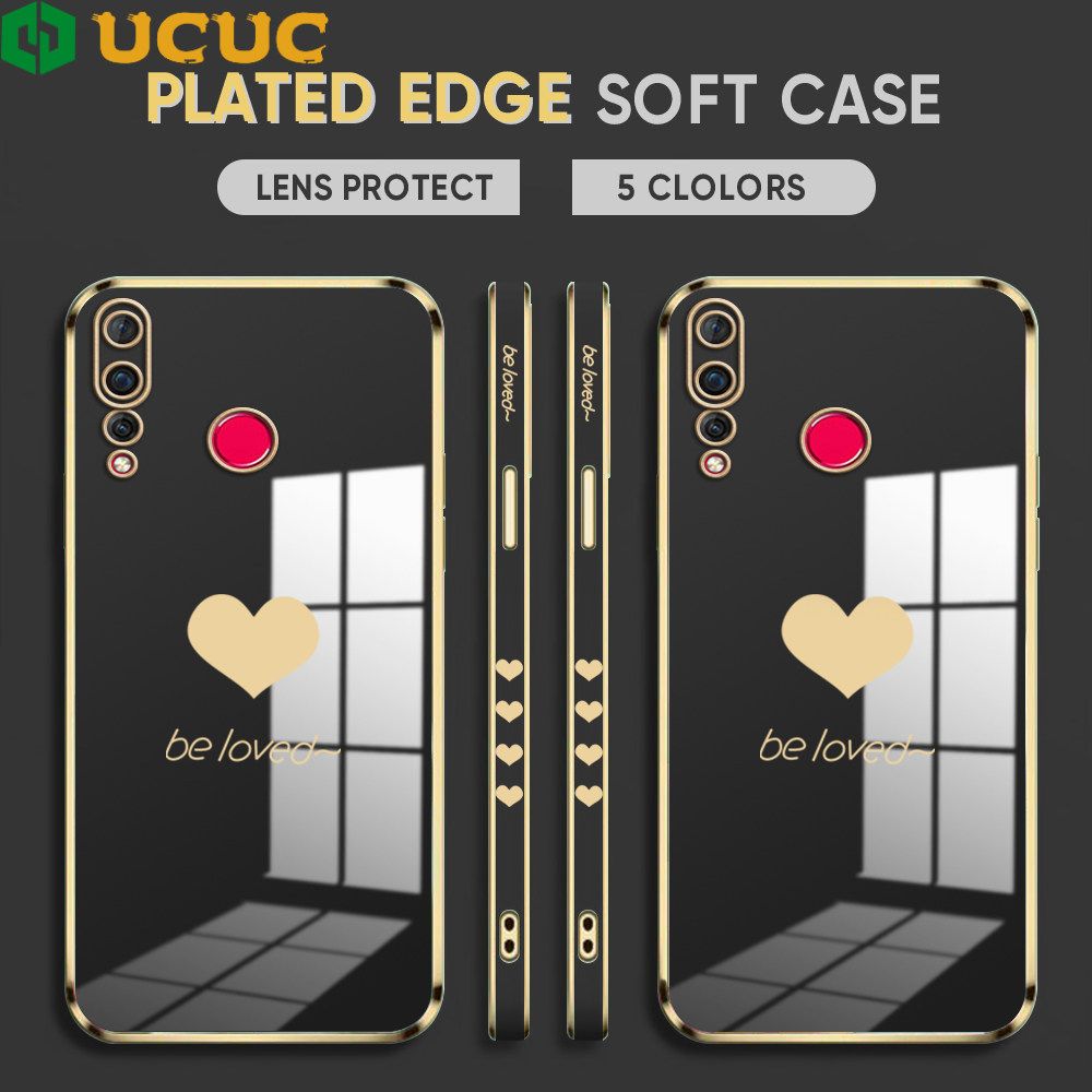 UCUC for Huawei Nova 4 Back Cover + Free Lanyard Lover Heart Luxury 6D Plating Case Side Pattern Soft Silicone Square Phone Cases