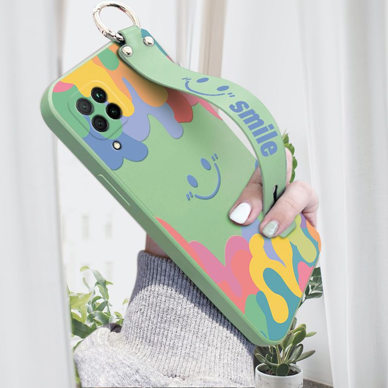 Hontinga for Huawei Nova 7i Wrist Strap Case Soft Candy Color Splash Ink Cover Trend Square Printed Pattern Liquid Silicone Phone Case